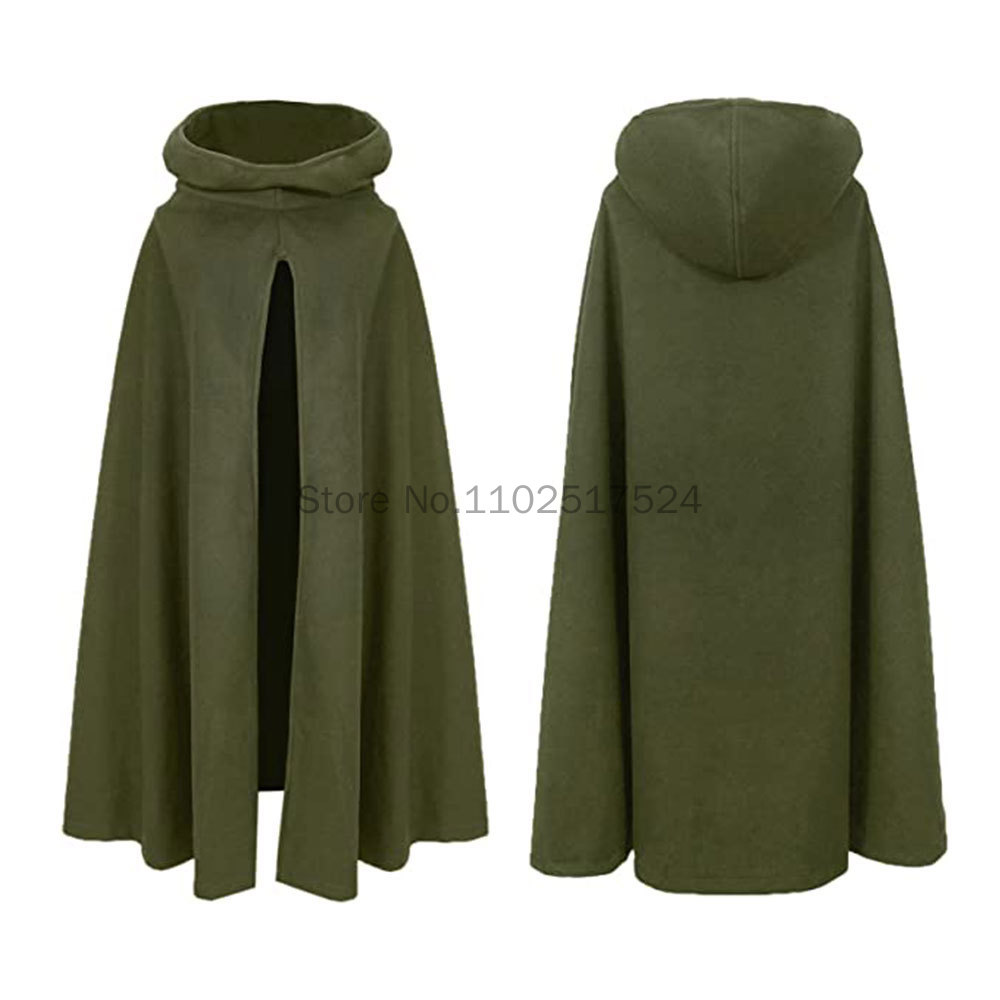 Mantello gotico con cappuccio moda medievale per uomo donna cappotto di lana con forchetta alta senza maniche nero mantello Cosplay di Halloween