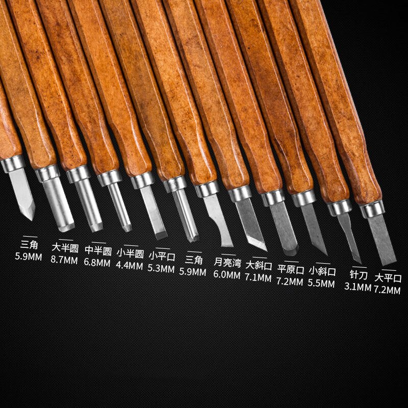 Handgemaakte Houtbewerking Gereedschap Houtsnijwerk Mes Kit Beitel Guts Diy Hand Graveren Platte Machete Hoek Cutter Set 14Cm 3-12 Stuks