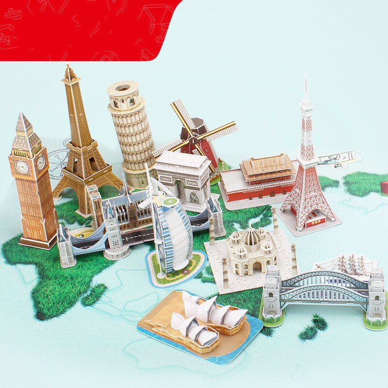 3D Puzzle di Carta Parola Edifici Famosi Torre Eiffel Puzzle Assemblato Modello FAI DA TE Giocattoli Educativi Per I Bambini Regali per Adulti