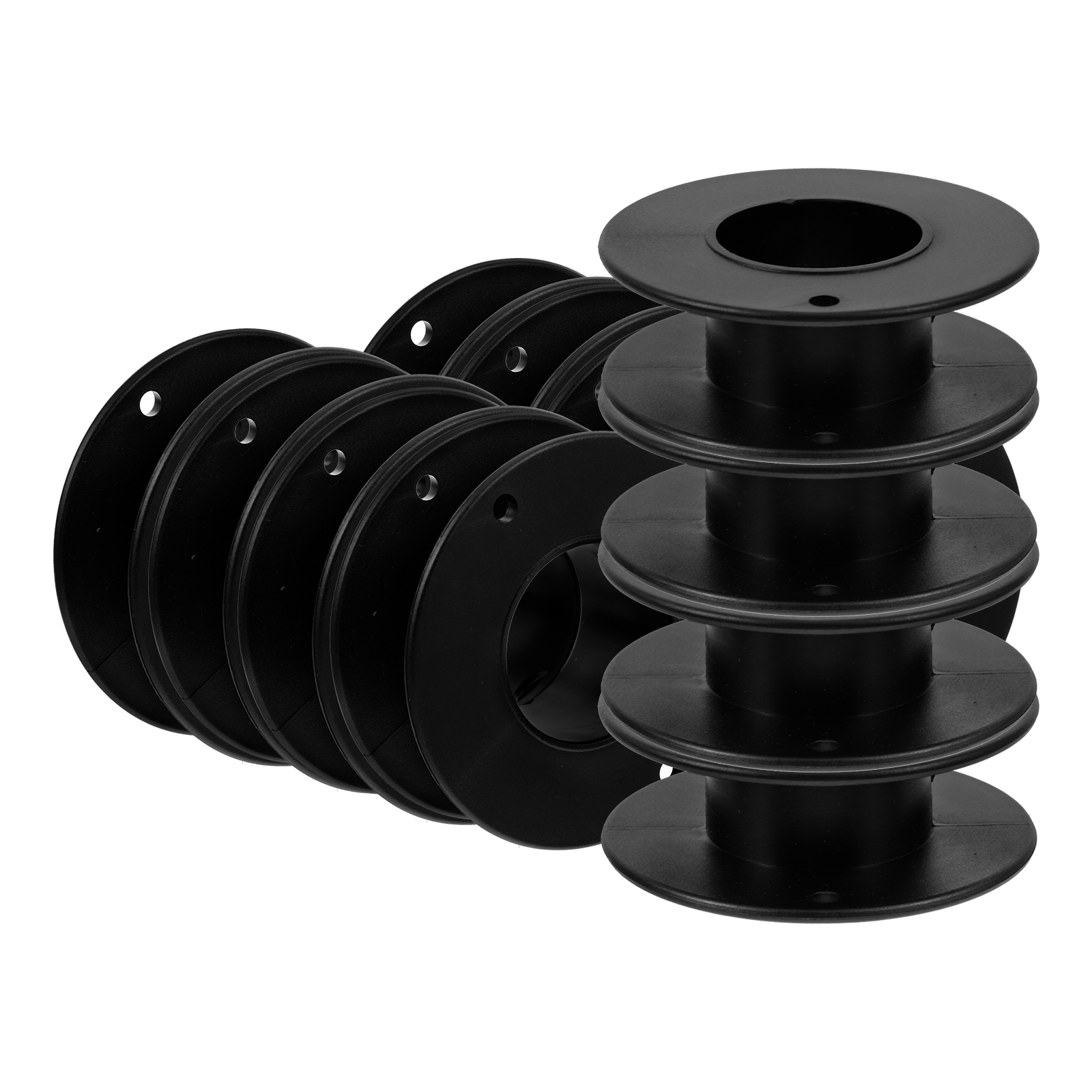 12Pcs Black Plastic Bobbins Wire Spools Sewing Machine Thread Accessories Portable Empty Spools Cable Winder Mini Sewing Bobbins: Default Title