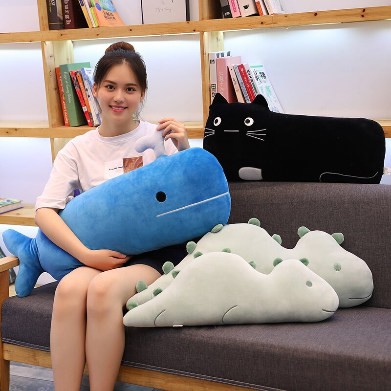 Lange Zachte Dier Cartoon Kussen Kussen Leuke Kat Walvis Dinosaurus Knuffel Gevuld Mooie Unieke Kid Brinquedos