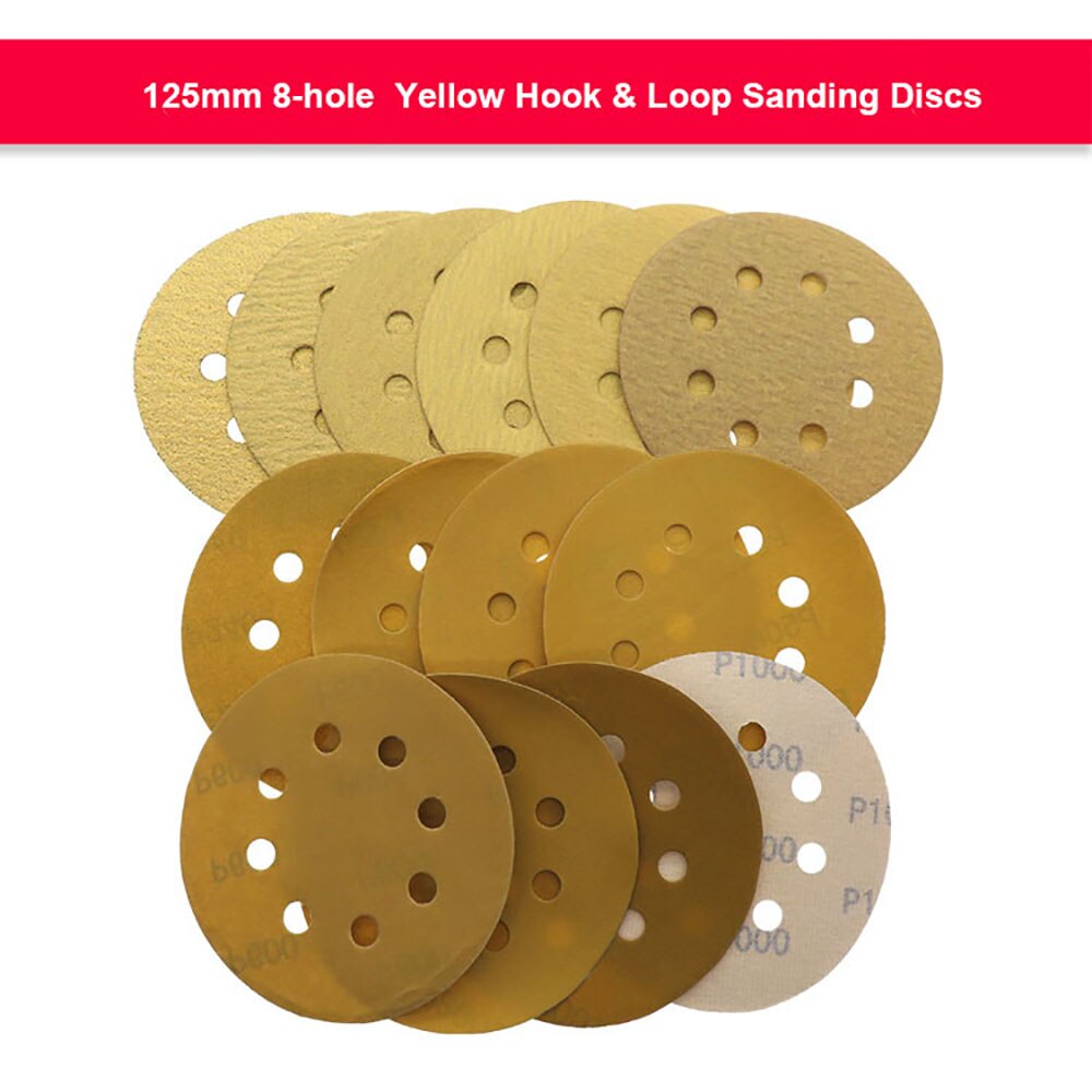 10PCS 5 Inch 125mm Hook and Loop Sanding Discs Flocking Yellow Aluminum Oxide Sandpaper Sanding Sheet 40-1000 Grit