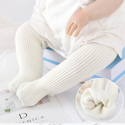 Herbst Winter Baby Mädchen Strumpfhosen 0-3 Jahre alt Dicke Mädchen Strümpfe Einfarbige Dicken Stil: Beige / L (2-4Y)