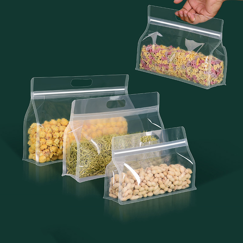 Bolsa autoportante transparente esmerilada gruesa, bolsa con cierre de cremallera para té, flor de caramelo, arroz, cebo de comida para gatos, bolsa de sellado de ocho bordes, 1 ud.