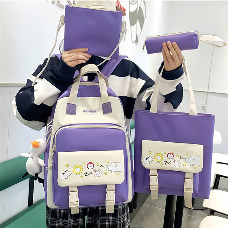 Qyahlybz 4 piece primary school student color matching bag middle school student backpack school children&#39;s girls backpacks