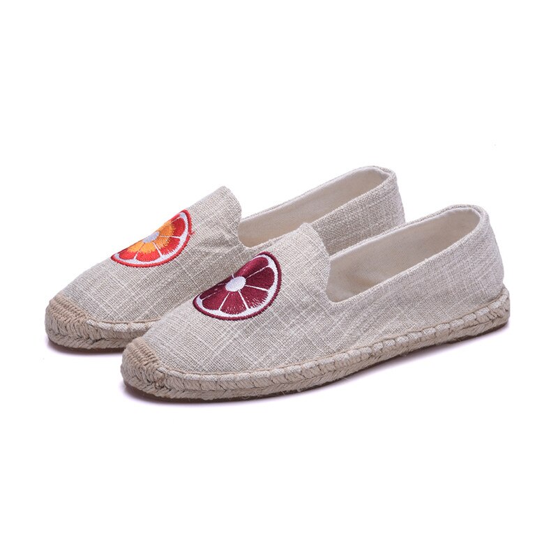 Timetang dame espadriller flade sko kvinder afslappet espadrille sommer loafers broderede komfortable sko piger hjem kvinder flad: Elfenben / 6
