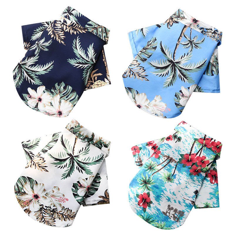 Summer Dog Clothes Coconut Tree Pineapple Flower Print Dog Cat Shirt Short Sleeve Beach Hawaiian Style Clothes For Pets