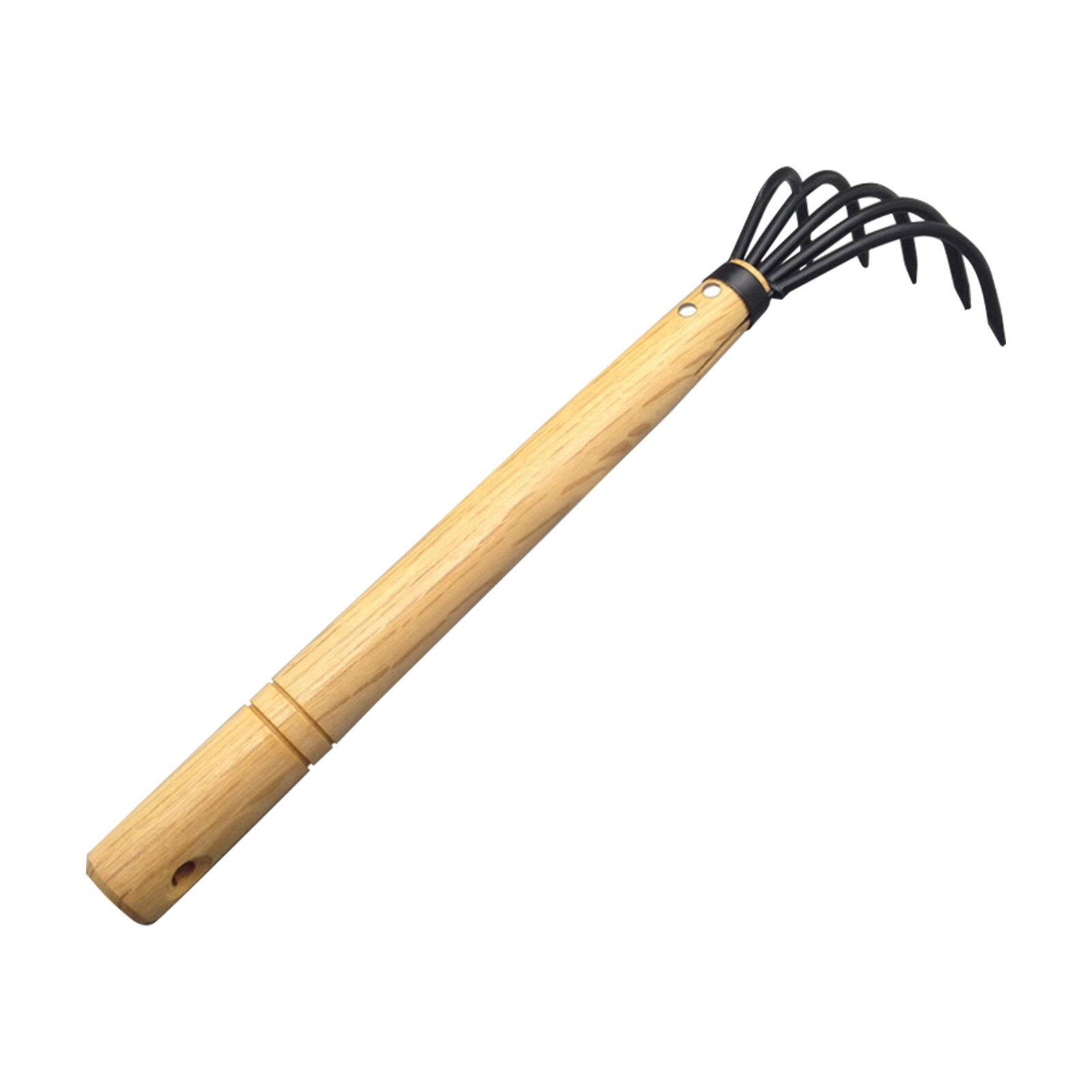 Small Wooden Handle Digging Hand Tool Agriculture Garden Rake Cultivating Plant Lawns 5 Claws Yards For Soil Leaves Lightweight