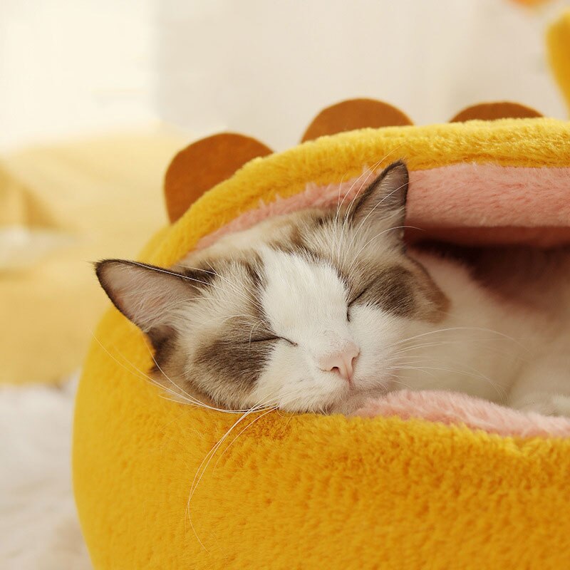 Kawaii cat bed cartoon sculpt soft comfort Cat hous warm Non slip removable Deep sleep Pet bed interesting Cat accessories