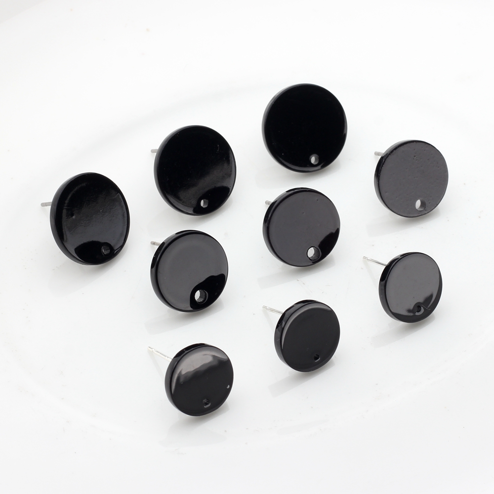 Acryl Stud Ohrring Schwarz Runde Basis Ohrringe Stecker 12 MM 14 MM 16 MM 10 teile/los Für DIY Schmuck Ohrringe machen Zubehör