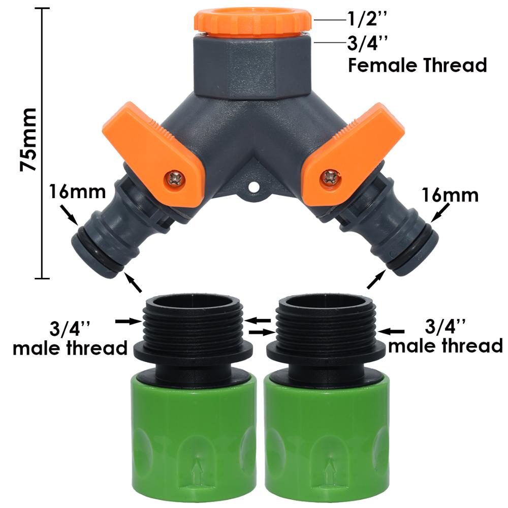 KESLA Garden Sprinkler Hose Connector Y Splitter 2-Way Valve Adapter Quick Connector 3/4''&16mm&4/7mm Quick Connector Fittings: MULTI