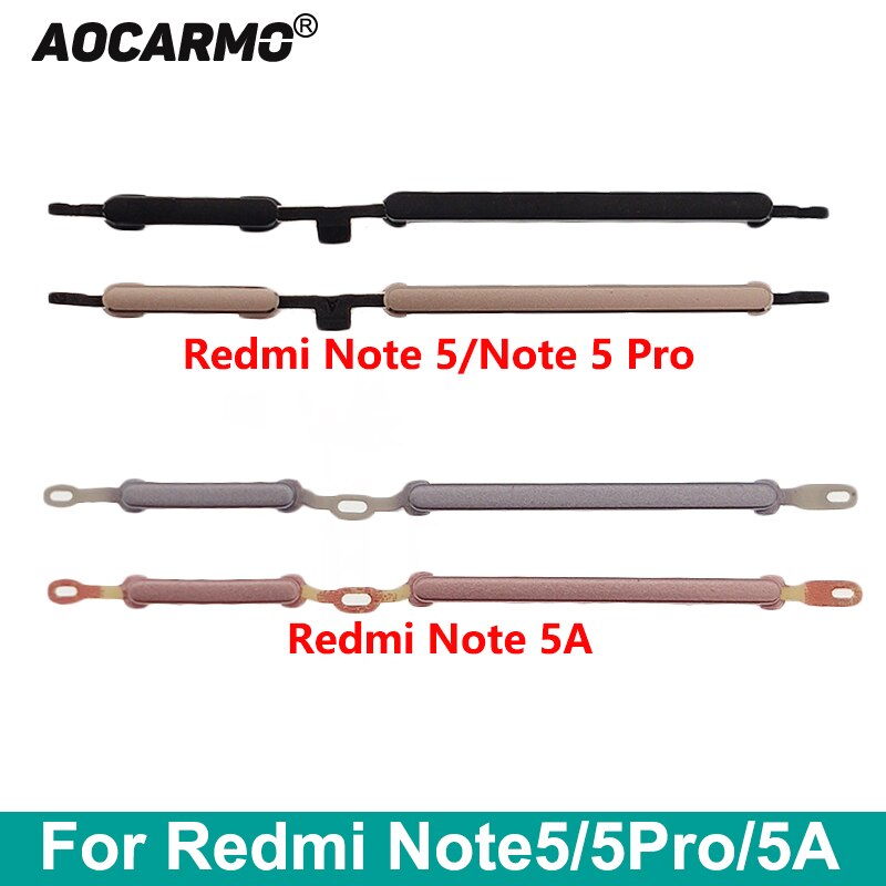 Aocarmo para Xiaomi Redmi Note 5 / Note 5 Pro / Note 5A encendido/apagado + interruptor de volumen arriba abajo botones laterales pieza de repuesto de llave