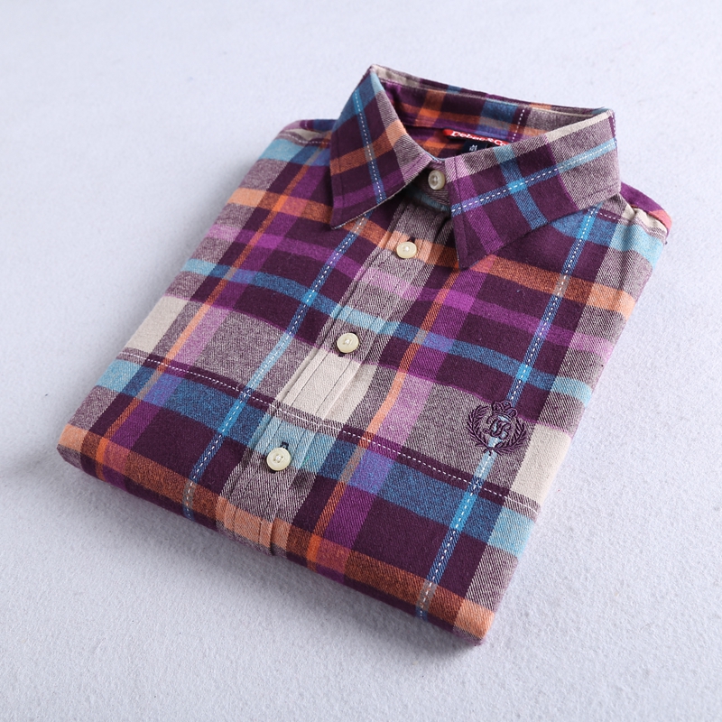 Camisa de franela a cuadros para mujer, blusas de , algodón, bordado, informal, manga larga, Tops, 27 colores, 100%