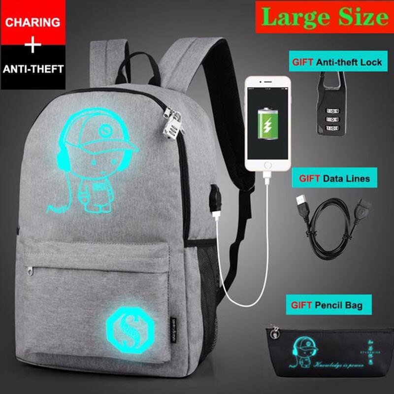 Anti-diefstal tas lichtgevende schooltassen voor jongens meisjes student school rugzak mochila met usb oplaadpoort slot schooltas