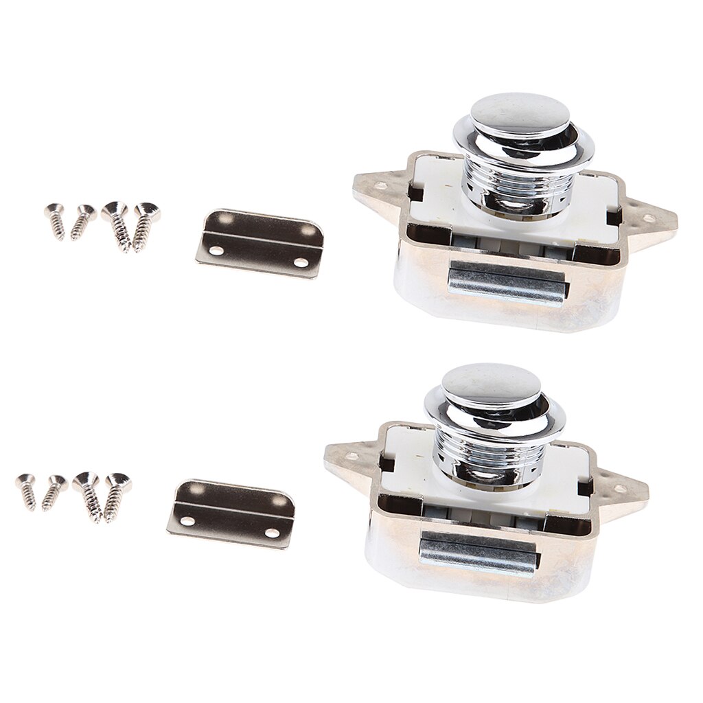 2pcs Cupboard Draw Push Button Door Lock Press Close Latch Catch Campervan