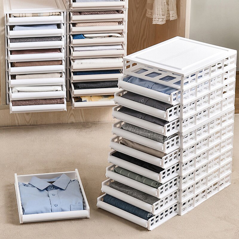 Layered Wardrobe Partition Storage Rack Drawer Foldable Cabinet Stackable Closet Organizer Interspace Shelf Clothes Organizer