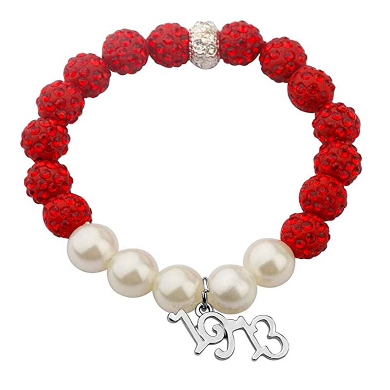 Rouge élastique sororité femmes bijoux cristal perlé Bracelet Bracelet grec sororité charme gland Triangle Bracelet