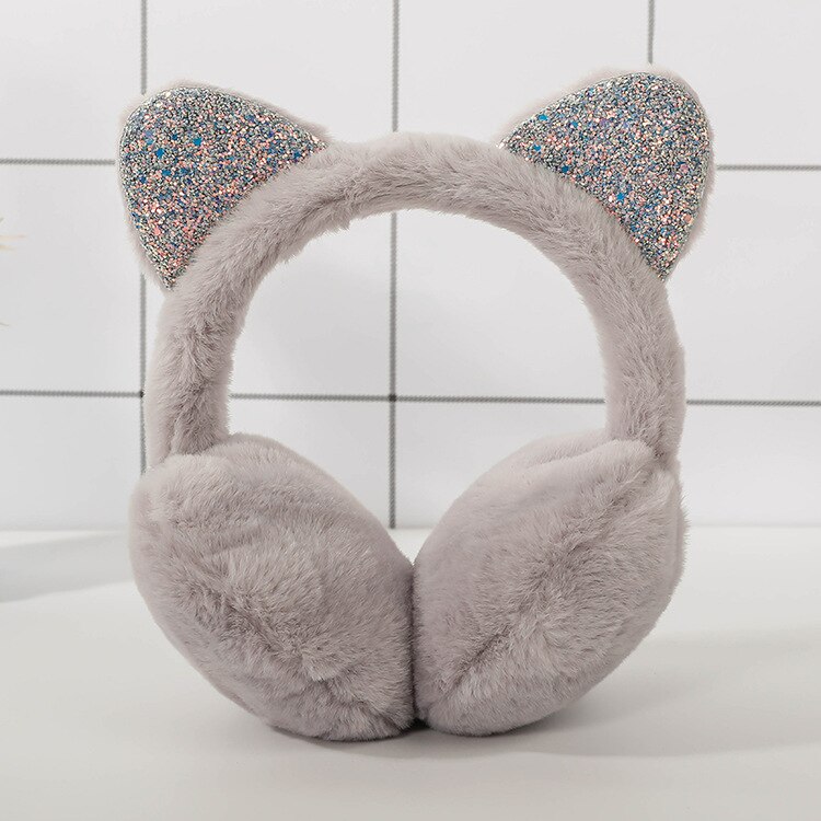 Cuffie per bambini in peluche con orecchie di gatto cuffie morbide lucide fascia per bambini ragazzi ragazze unisex moda Vintage ▾ cuffie invernali tutto'aperto: grigio