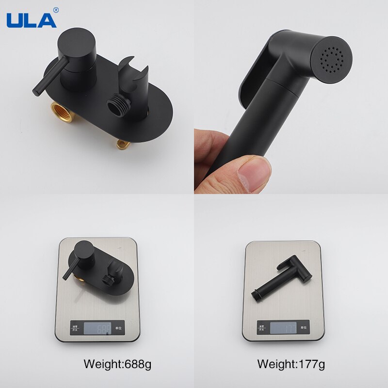 Ula Zwart Bidet Kraan Sproeier Messing Draagbare Wc Bidet Kraan Warm Koud Water Badkamer Mixer Shattaf Valve Hygiënische Douche