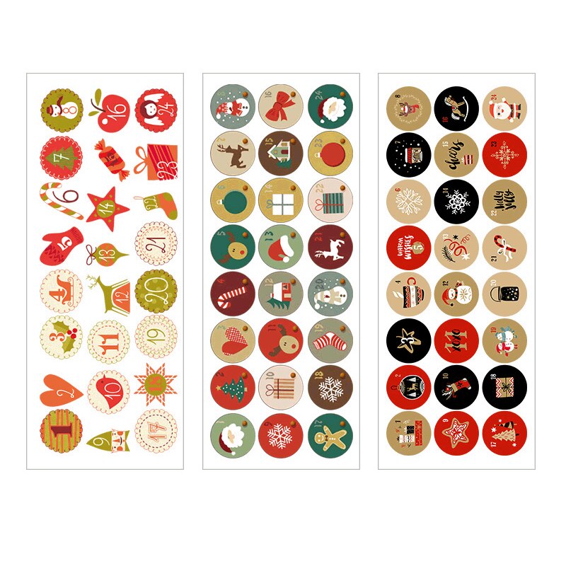 24 stk/sæt glædelig jul adventskalender nummer papirklistermærke kage sliksæl klistermærker gør det selv emballage etiketter juledekor