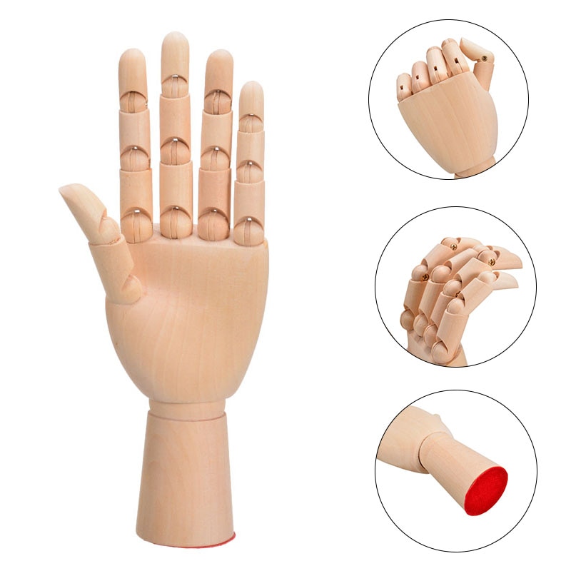 1pc 7 inch Wooden Hand Model Human Figure Artist Painting Model Mannequin Jointed Doll Flexible Drawing Manikin Wood Sculpture