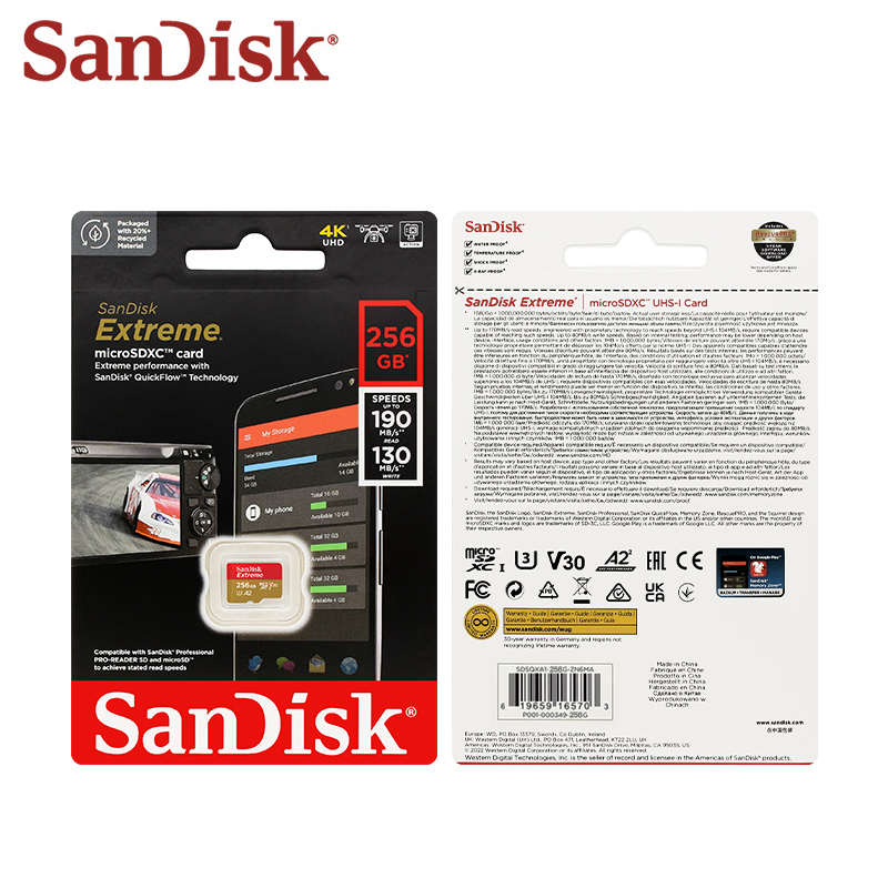 SanDisk Extreme U3 V30 A2 microSDXC Memory Card 1TB 512GB 256GB 128GB 64GB 32GB Class 10 Micro SD Card Microsd Flash TF Cards