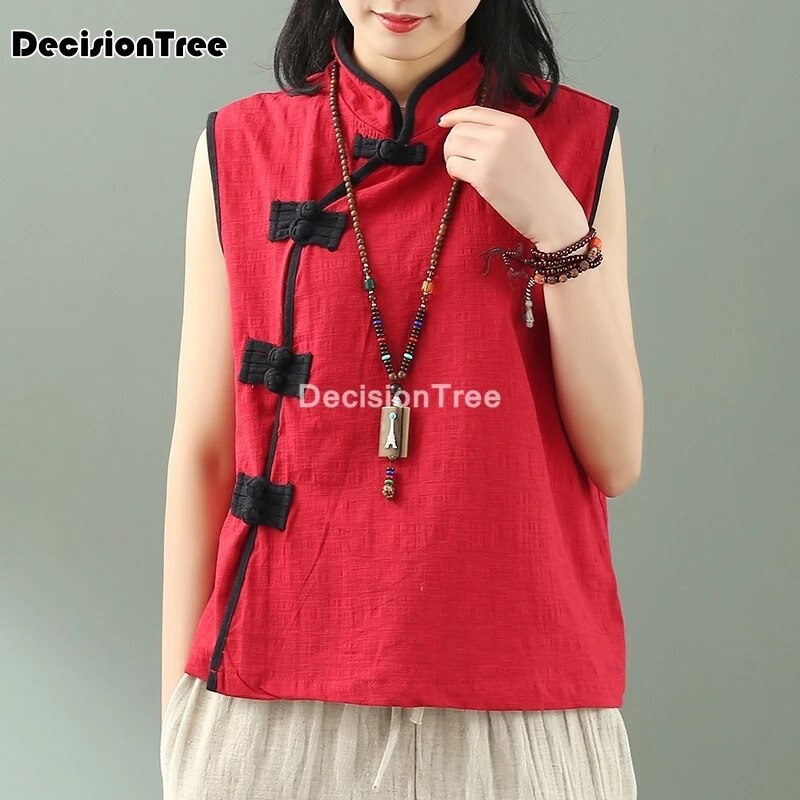 Chalecos de qipao chino para mujer, ropa china tradicional, traje tang, tops elegantes, chaleco sin mangas para mujer: color3