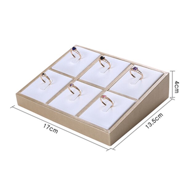 Bianco di Cuoio DELL'UNITÀ di elaborazione Anello Orecchini Con Perno Display Holder Showcase Del Braccialetto Del Basamento Del Vassoio Del Pendente Della Collana Della Catena Set di Gioielli Organizer Rack: 6 Rings tray