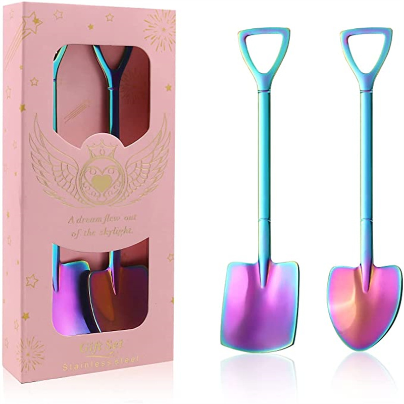 Ice Cream Shovel Spoons Set Stainless Steel Dessert Fruit Chocolate Cake Teaspoons Coffee Spoon Party Spoons Wedding: Blue