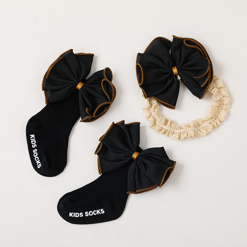 Prinses Babysokjes Hoofdband Set Voor Pasgeboren Grote Boog Katoen Peuter Pasgeboren Sokken Voor Meisjes Kids Accessoires: Black / XS(0-6M)