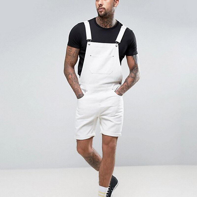 Nizza Männer Weiße Kurze Gesamt Sommer VogueJeans Hosen Männer Streetwear Lätzchen Gesamt Gesamt Pop Plus Größe Tasche Hosenträger Hosen