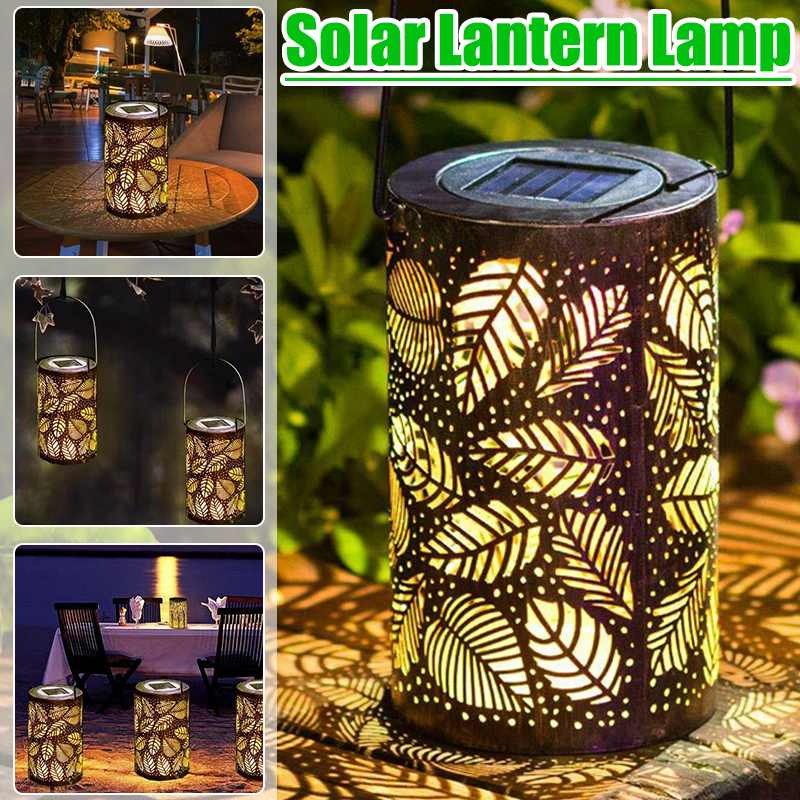 Sol lanterne lanterne udendørs hængende have lys metal fjer mønster lys udendørs indretning til gårdhave udenfor eller arbejdsbænk