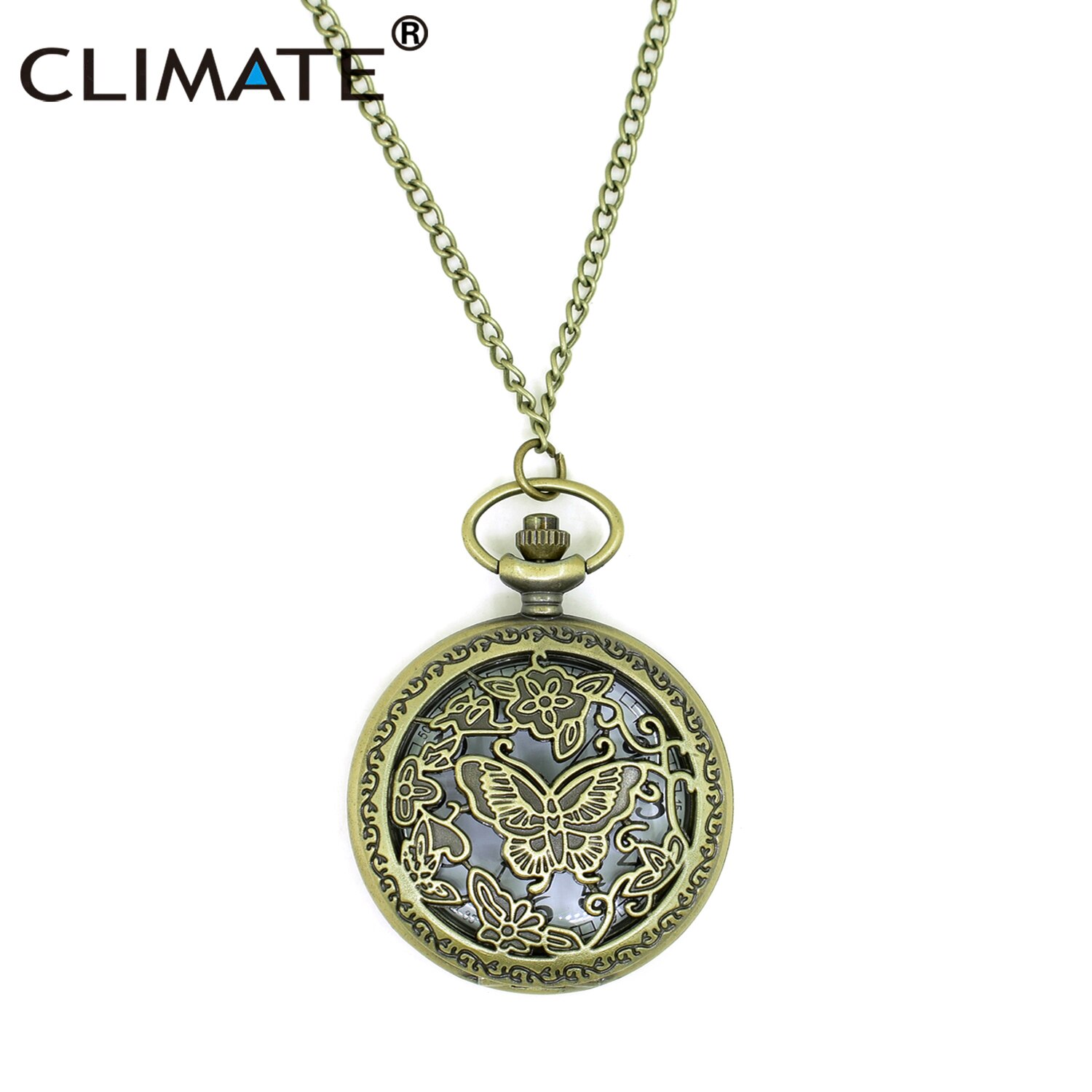 Women Butterfly Pocket Watch Vintage Retro Woman Flower Watch Pocket Emboss Round Quartz Dial Arabic Pocketwatch with Chain: no paper box