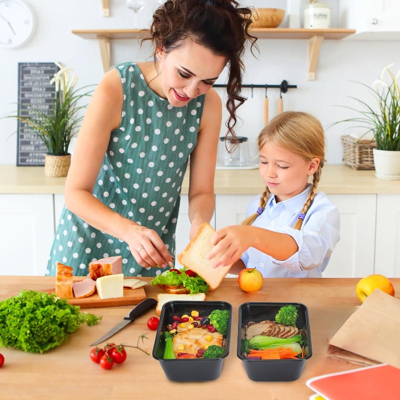 Wegwerp lunchbox Plastic voedselcontainers Zwart fruit Groenten Dozen met deksel voor salades Sandwiches Keukenopslaggereedschap