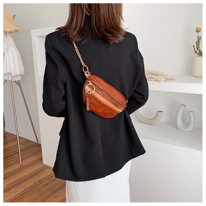 Vintage ensfarvet taljepakke til kvinder designer mærke pu læder fanny pack messenger bag afslappet kvinder talje bælte taske