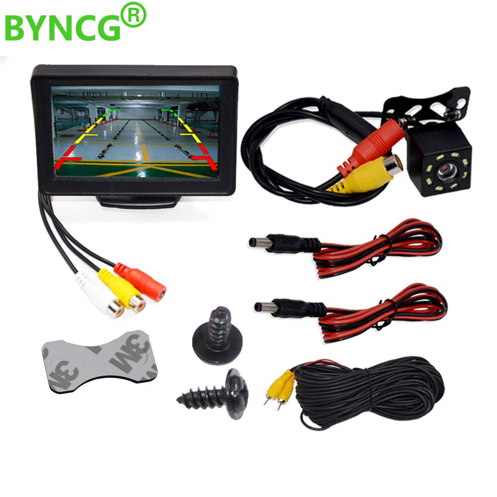 BYNCG 4,3 &quot;Auto Rückspiegel Monitor Auto Parkplatz System + LED Nachtsicht Sicherung umkehren Kamera CCD Auto Hinten Aussicht Kamera: 8LED