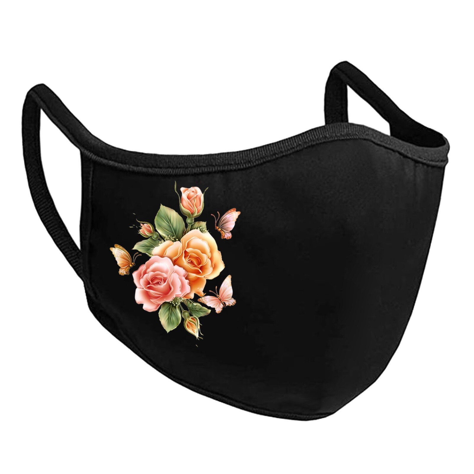 Plus Size Adult Black Ski Fasemask Flower Printed Fabric Reusable Breathable Cotton Mascarillas Bandana: M