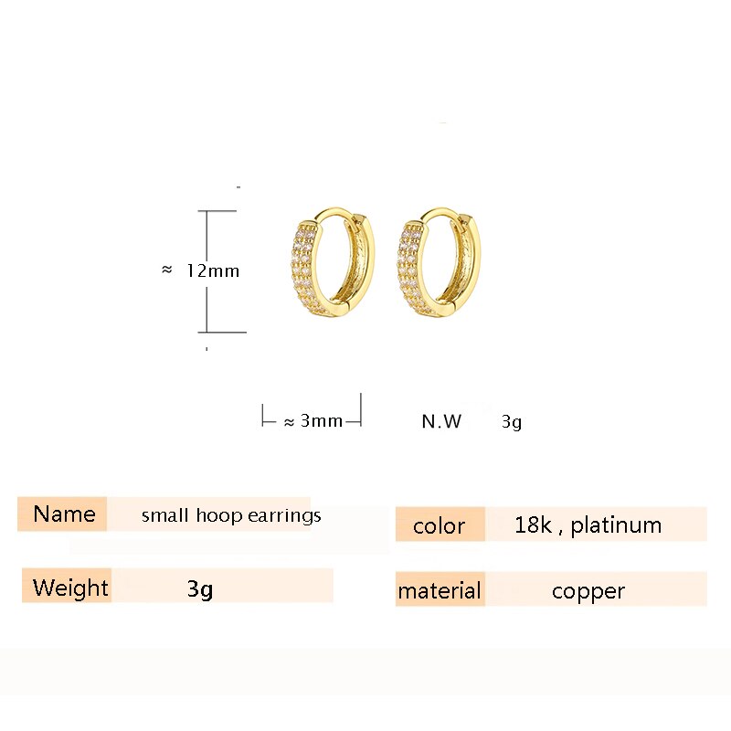 cubic zircon Small Hoop Earrings double crystal Gold Earrings For Women Girls Jewelry