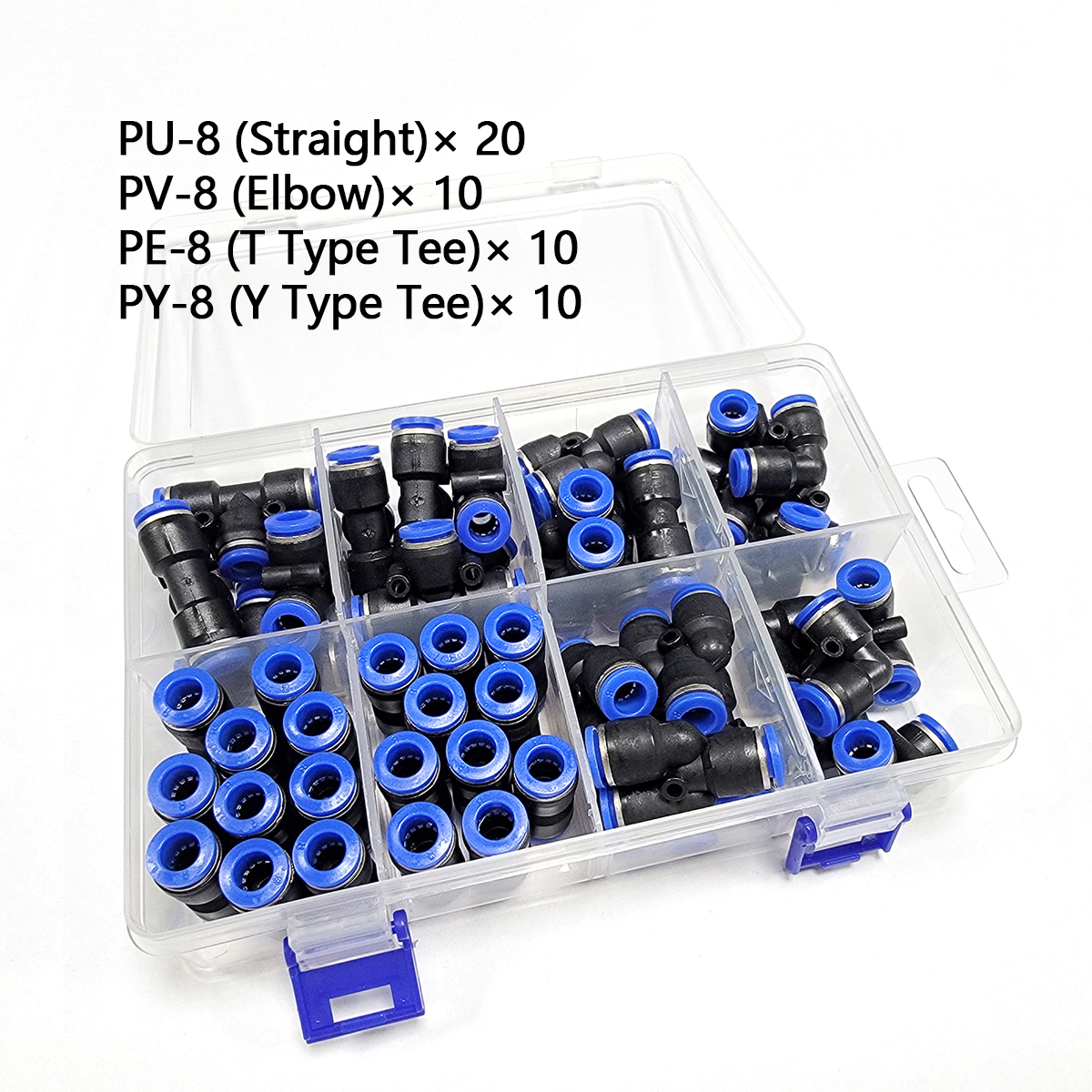 LAIZE-acoplamientos de manguera de plástico, accesorio neumático de empuje de ajuste rápido para aire PU/PE/PY/PV, codo recto en T, OD6mm, 8mm, PU-8, 50/72 unids/lote por caja: Rojo