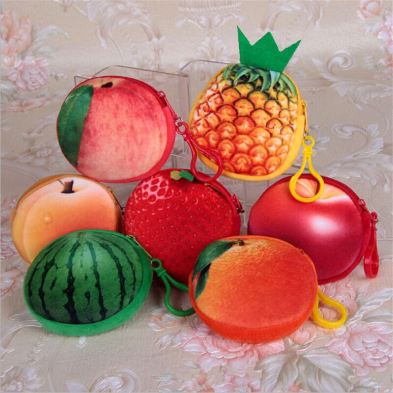 1Pcs Vrouwen Mini 3D Fruit Portemonnee Mini Handtas Key Mini Bag Vrouwelijke Rits Kleine Portemonnee Meisjes Portemonnee portemonnee