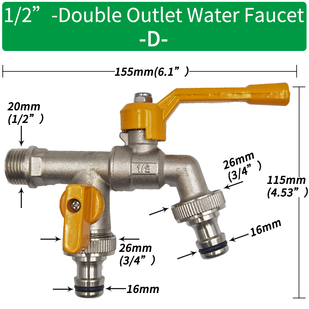 Gartenschlauch Wasserhahn Adapter 1/2'' IBC Wassertank Anschluss 2-Wege 1-Wege Bewässerung Durcheinander Wasserhahn gemeinsam Ersatz passend zu Kugelhahn: verrotten