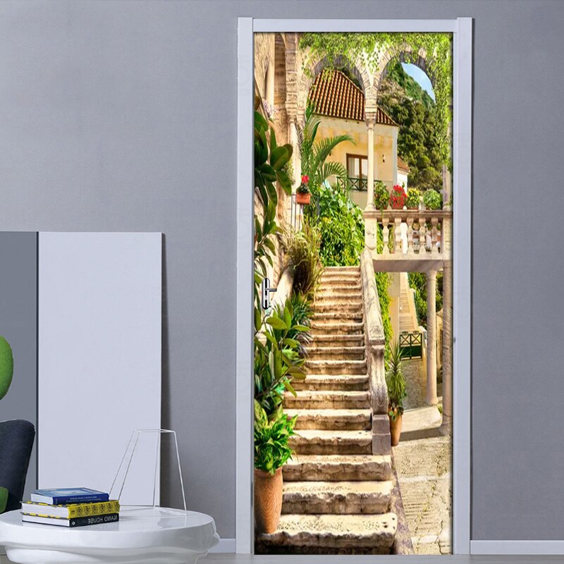 Seaside Town Scenery Door Decals Window Vinyl Sticker Allah PVC Self-adhesive Wallpaper Home Decoration Removable Mural Poster