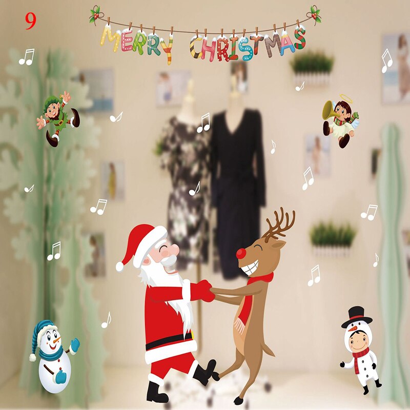Pegatinas de Navidad de dibujos animados para escaparate de ventana, muñeco de nieve extraíble, de vidrio para decoración del hogar, pegatinas electrostáticas sin pegamento de PVC: 9