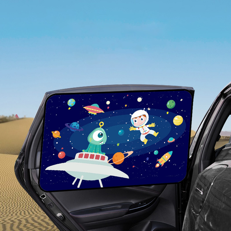 Cortina de protección UV magnética, cubierta Universal para parasol de coche, cortina, ventana lateral, cubierta parasol para bebés y niños, estilo de coche de dibujos animados