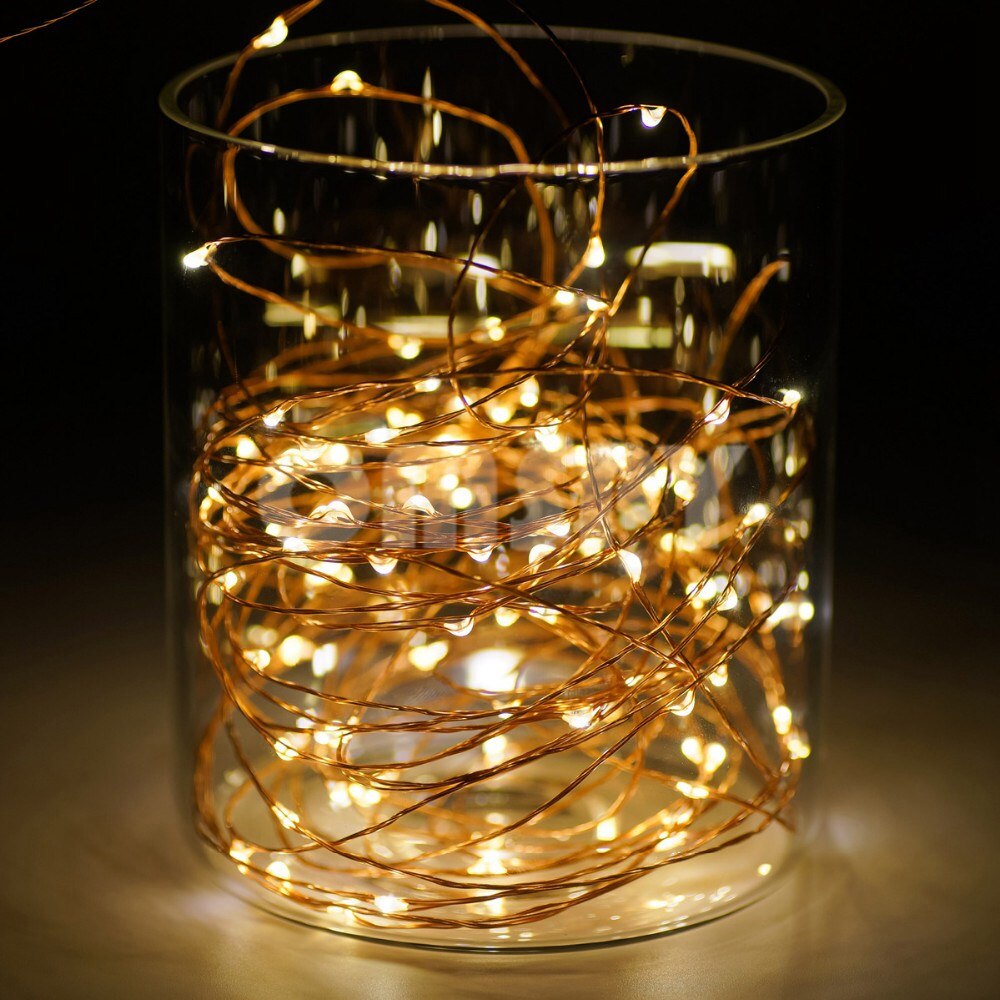 Tira de luces LED, alambre de cobre, 2M/3M/5M/10M, impermeable, para decoración de fiestas navideñas y bodas