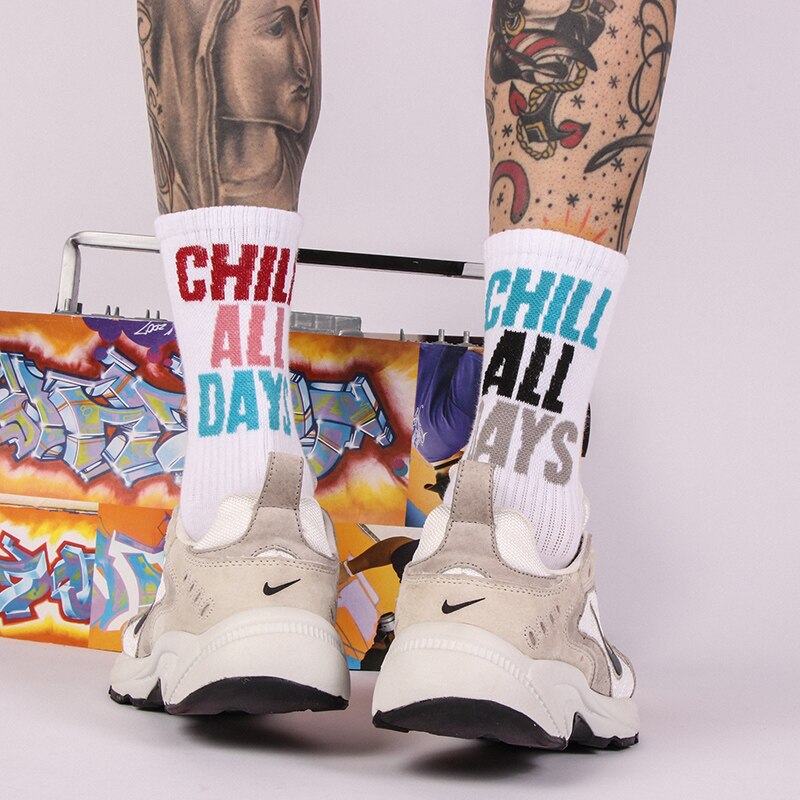 INS Skateboard chill calcetines hombres y mujeres Harajuku algodón street calcetines estilo hip hop basquetbol de hasta la rodilla Calcetines