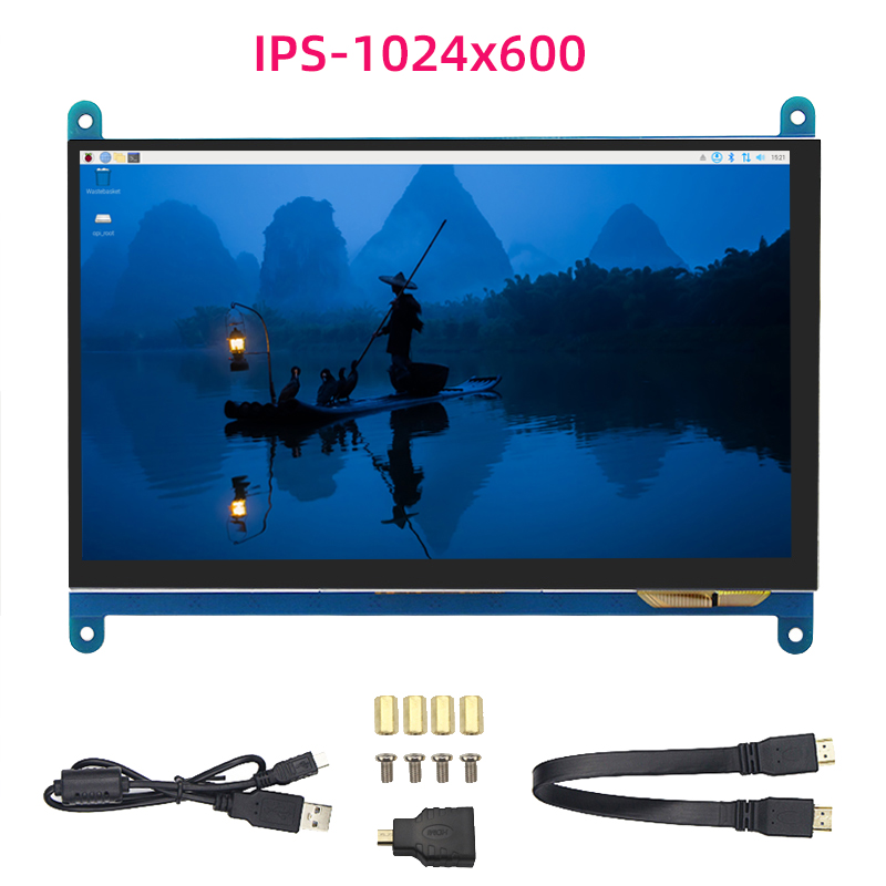 Pantalla táctil de 7 pulgadas, pantalla portátil IPS de 1024x600 para Raspberry Pi 5 4B 3B + 3B Zero, Monitor escecondario compatible con HDMI para PC: BLANCO
