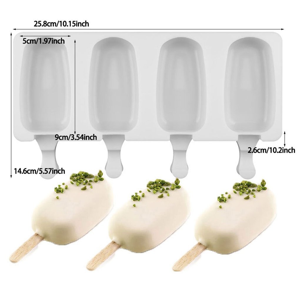 4 Cell Big Size Silicone Ice Cream Mold DIY Popsicle Molds Fruit Ice Cream Mold Desserts Freezer 20 Sticks