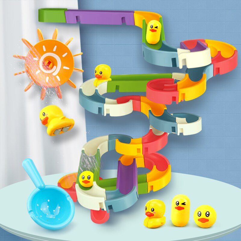 Baby bath toy diy run assembly track girl boy bathroom bathtub children summer play water spray toy set children stacking track