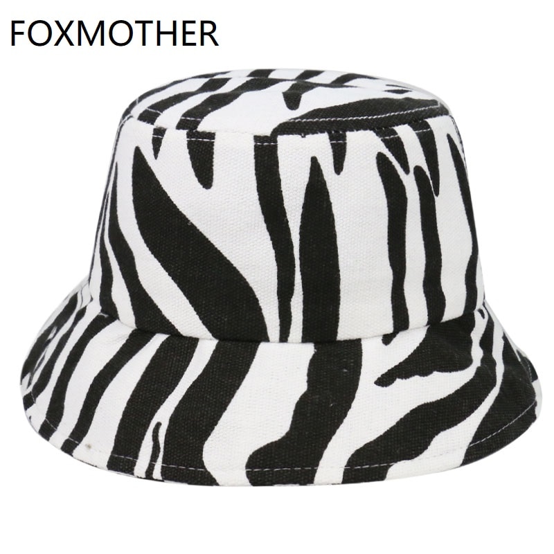 Foxmother Mode Zwart Wit Gestreepte Zebra Emmer Hoeden Voor Vrouwen Dames
